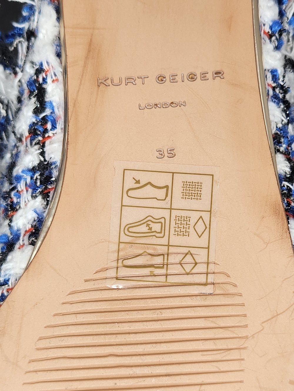 Kurt Geiger Mules 5 Blue White Tweed Plaid Olive Eye Fray Beaded Pointy New $195 - Picture 17 of 17